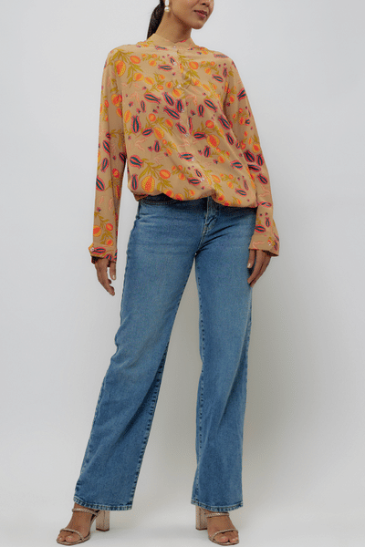 Brown pomegranate printed shirt