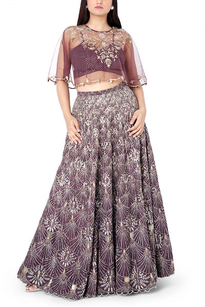 Brown scallop embroidered lehenga set
