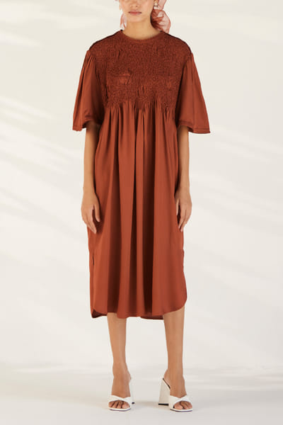 Brown smocked dress