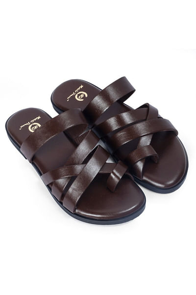 Brown strappy slippers