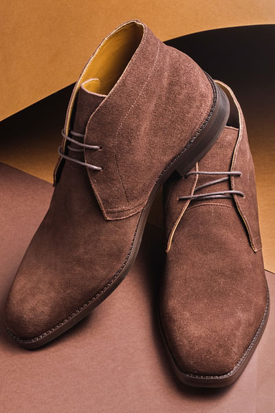 Brown suede leather boots
