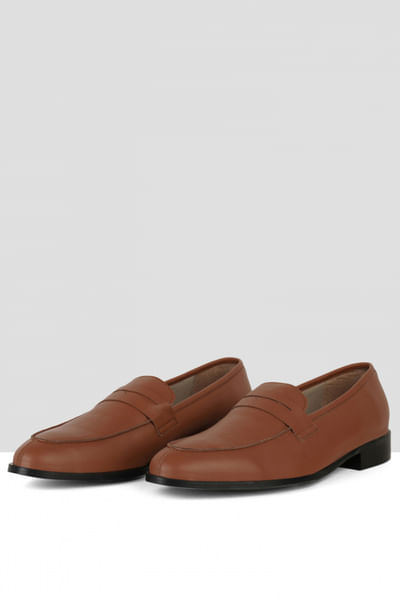 Brown vegan leather penny loafers