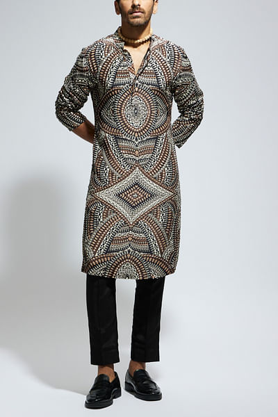 Brown zentangle embroidered kurta sets