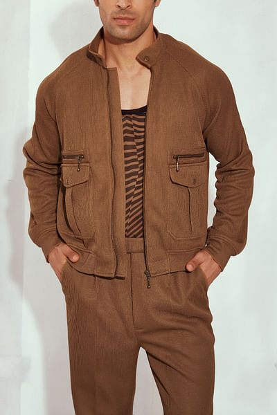 Brown zip and pocket detail jacket