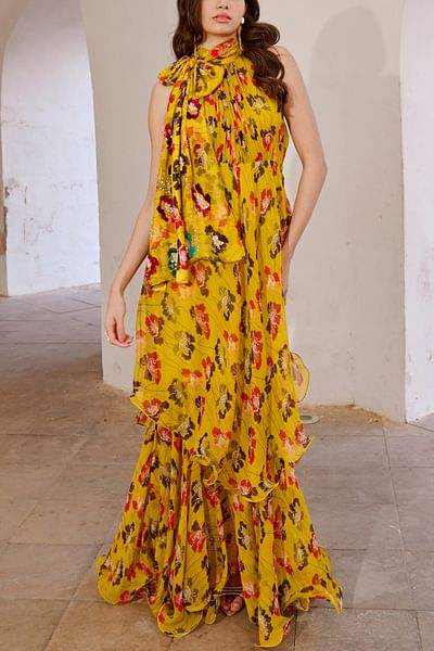 Bumblebee green poppy plant print maxi set