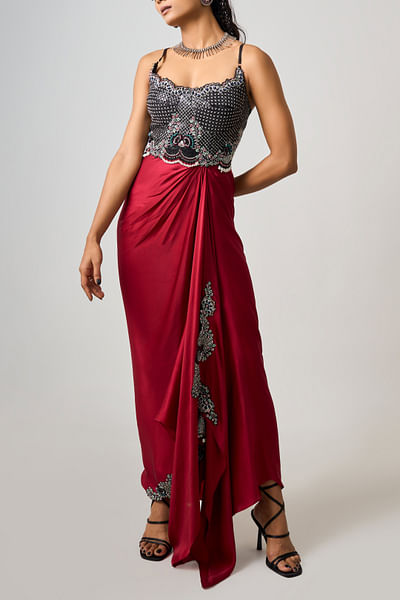 Burgundy embroidered bustier dress