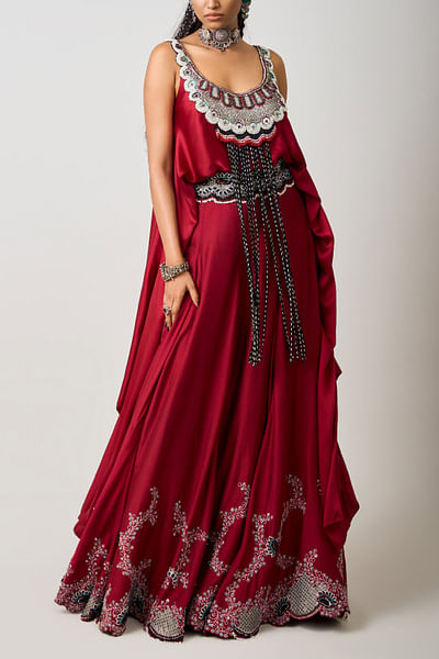 Burgundy embroidered lehenga set