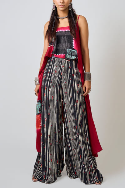 Nupur Kanoi Burgundy tie-dye singlet and A-line pants NUPNOV24D333