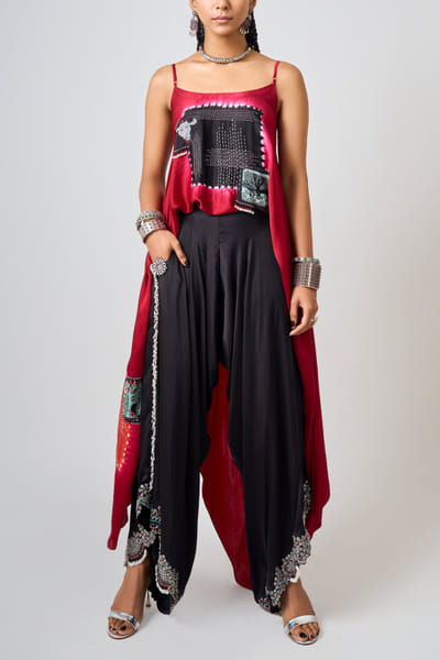 Nupur Kanoi Burgundy tie-dye singlet and drape pants NUPNOV24D332