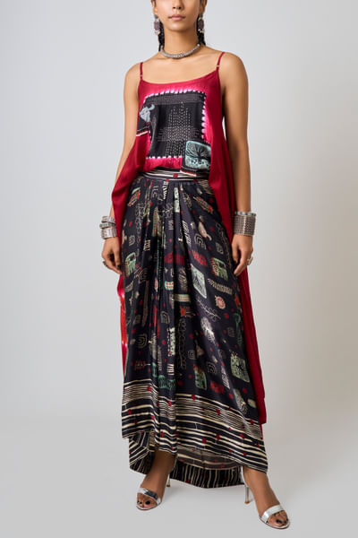 Burgundy tie-dye singlet and skirt