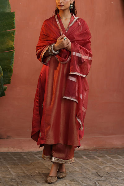 Burnt orange embroidered kurta set