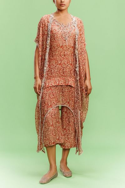 Burnt orange floral ditsy printed cape set