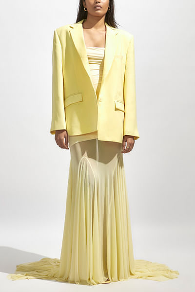 Butter yellow blazer and tube gown