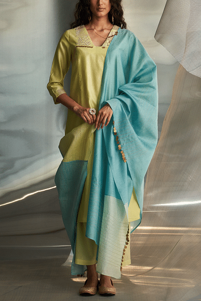 Butter yellow embroidered kurta set