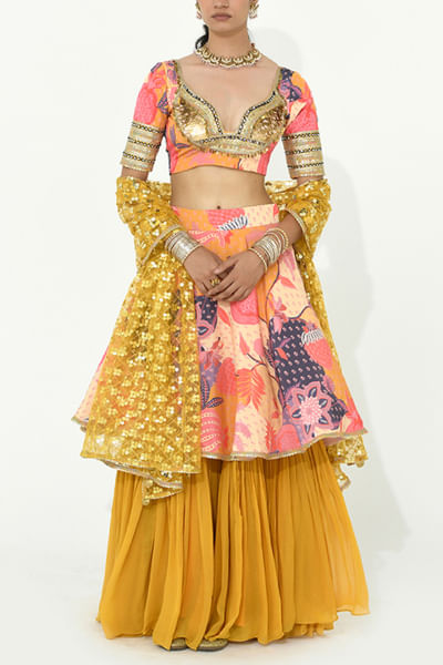 Buttercup yellow floral print skirt sharara set