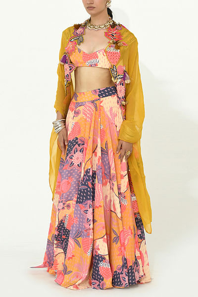 Buttercup yellow floral printed lehenga set