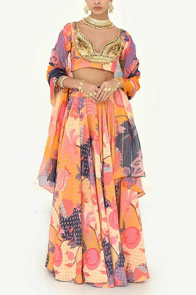 Buttercup yellow fruit printed lehenga set