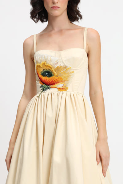 Gauri and Nainika Butterscotch floral embroidered dress GAUFEB25D216386