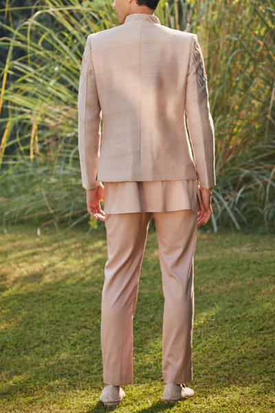 Bohame Champagne embroidered bandhgala set BOHDEC24D11827