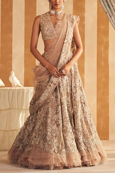 Champagne floral embroidery lehenga set