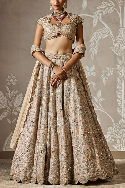 Champagne geometric embroidered lehenga set