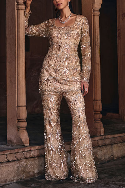Champagne gold sequin embroidered kurta set