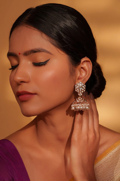 Champagne kundan polki jhumkas