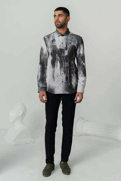 Charcoal black Greek architecture print shirt