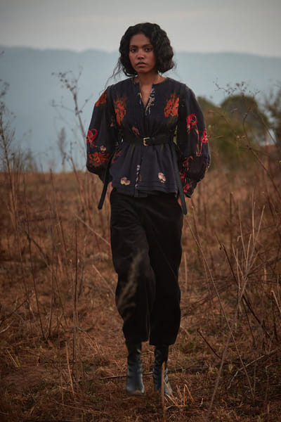 Charcoal grey abstract floral printed top