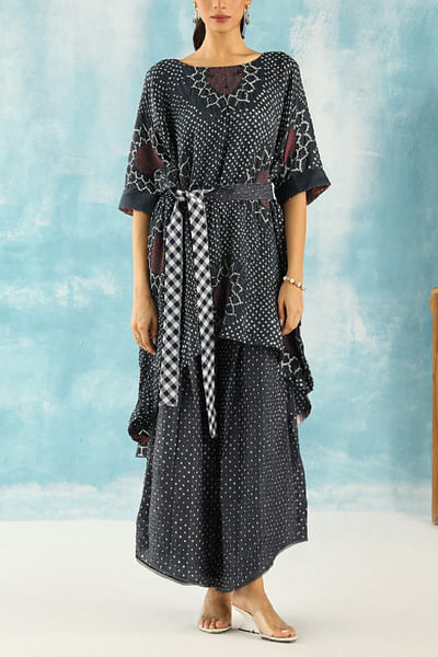 Charcoal Grey bandhani kaftan tunic