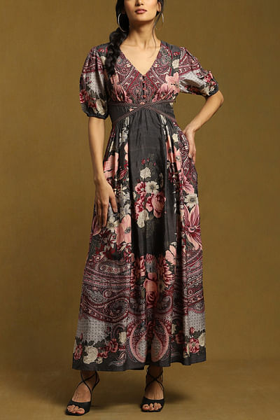 Charcoal grey floral printed dress