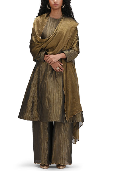 Charcoal munga silk kurta set