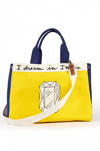 Citrine and midnight blue gem printed tote bag