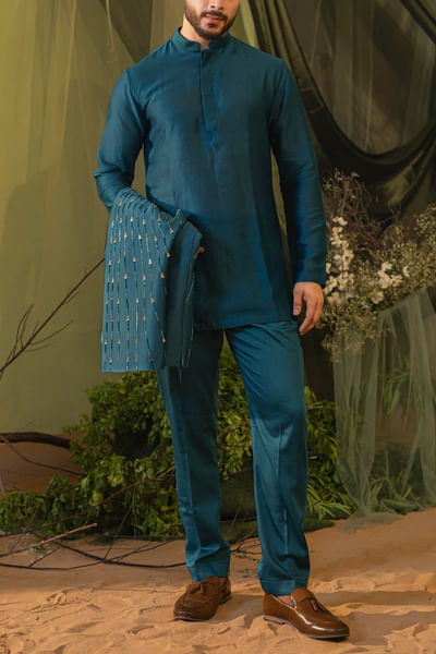 Cobalt blue chanderi silk kurta set