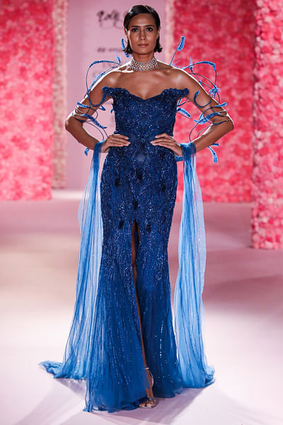 Cobalt blue embroidered gown