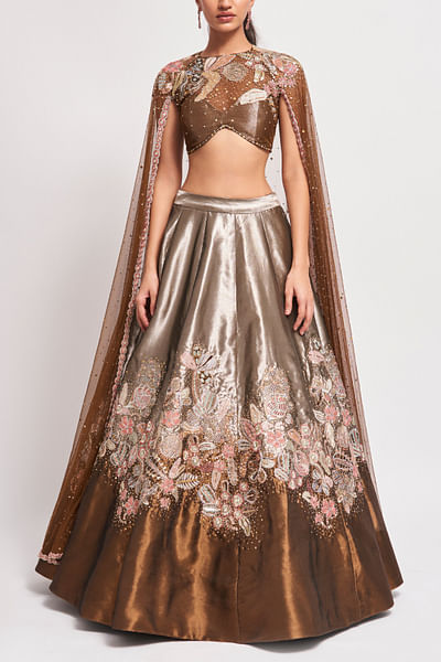 Copper metallic floral embroidered lehenga set