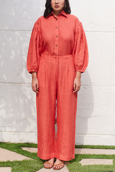 Coral linen pants