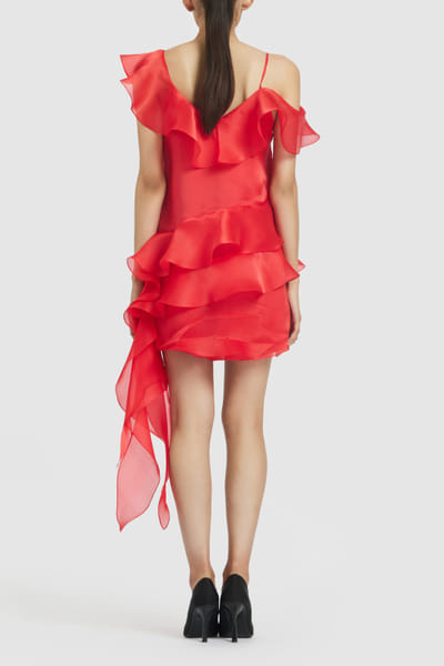 Gauri and Nainika Coral ruffled shift dress GAUJAN25D14123