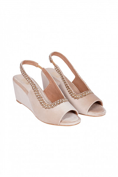 Cream crystal embroidery wedges