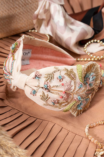 Cream floral embroidered headband