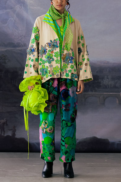 Cream floral embroidery jacket