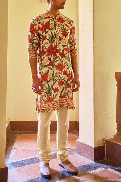 Cream floral printed kurta set