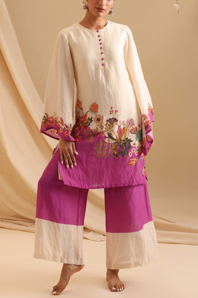 Cream floral printed kurta set