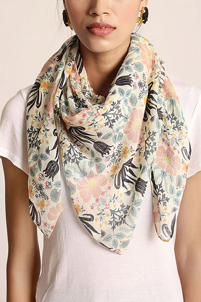 Cream floral printed scarf