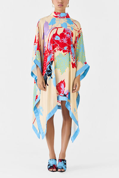 Cream ikigai printed kimono dress