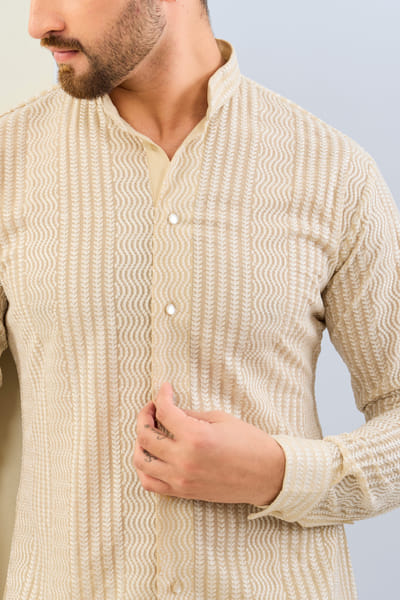 Cream linear embroidered co-ords