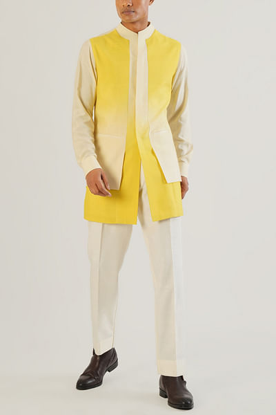 Cream mustard dip dyed kurta set