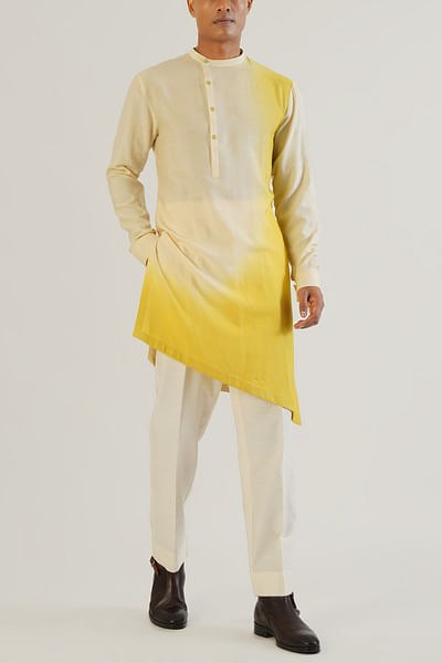 Cream mustard dip dyed kurta set