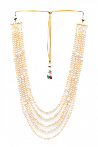 Cream pearl embellished layered necklace