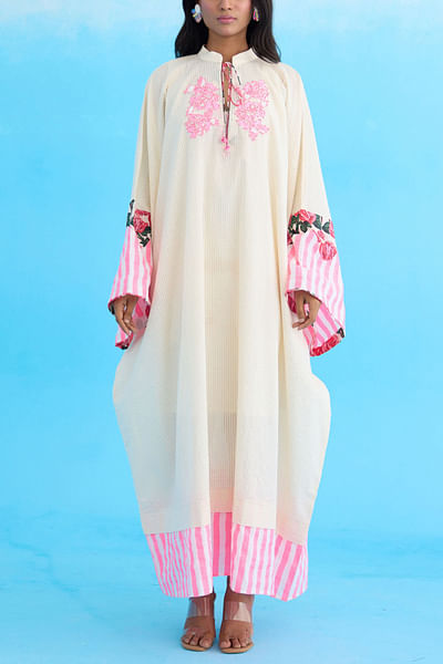 Cream rose applique embroidery kaftan dress